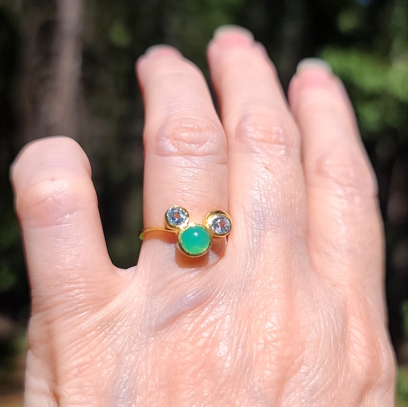 Chrysoprase & Topaz 24k Gold & Sterling ring sz6.5 looks a little like Mickey! - Picture 6 of 11